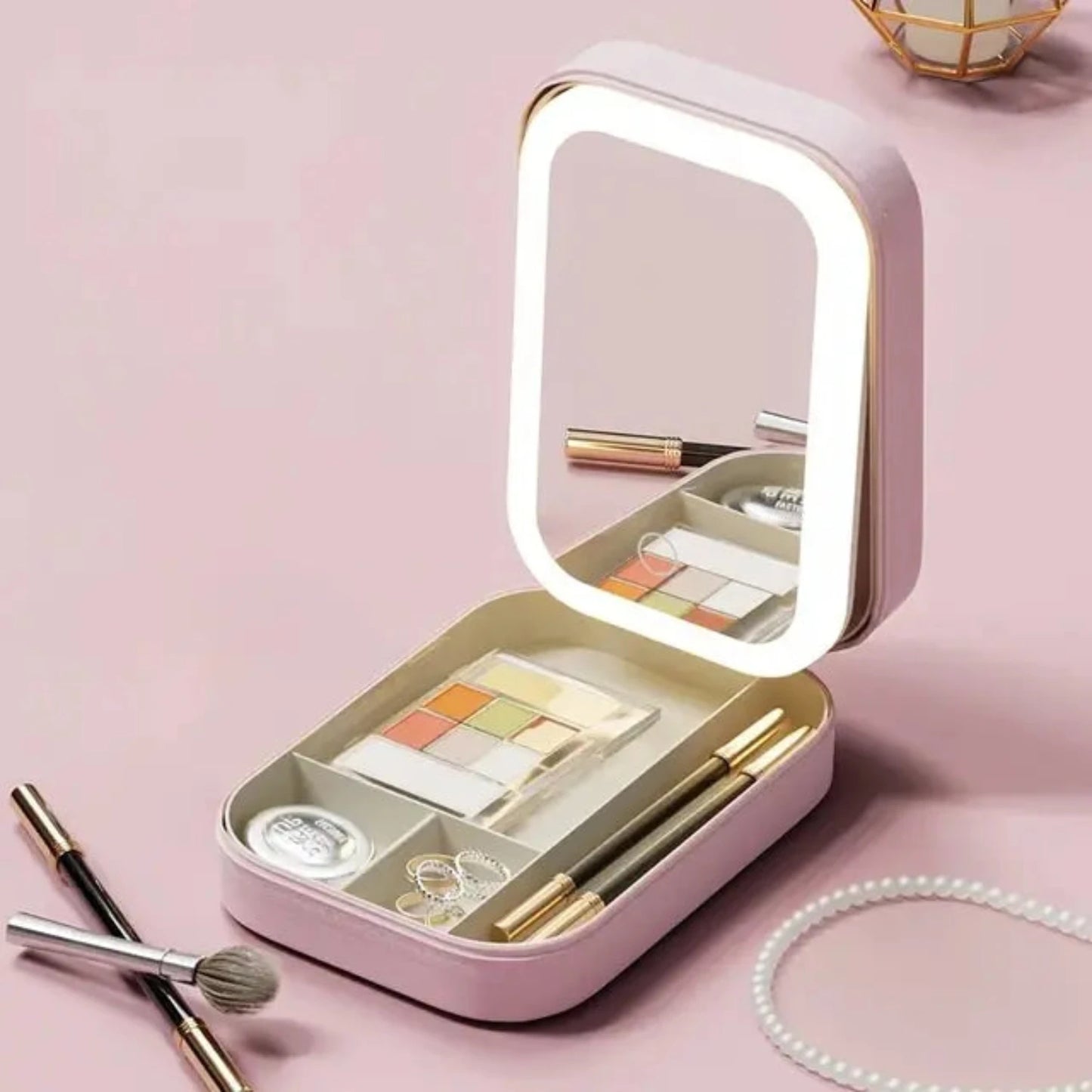 LED Mirror Makeup Storage Box Cosmetic And Toiletry Bag