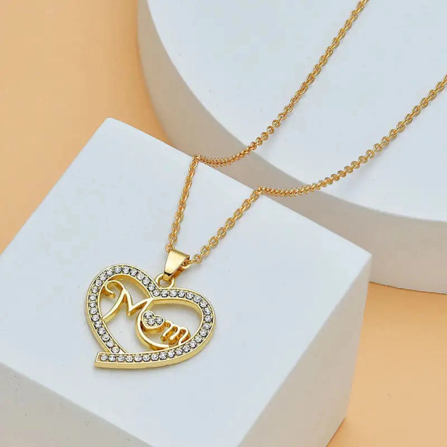 Diamond Heart Mom Necklace