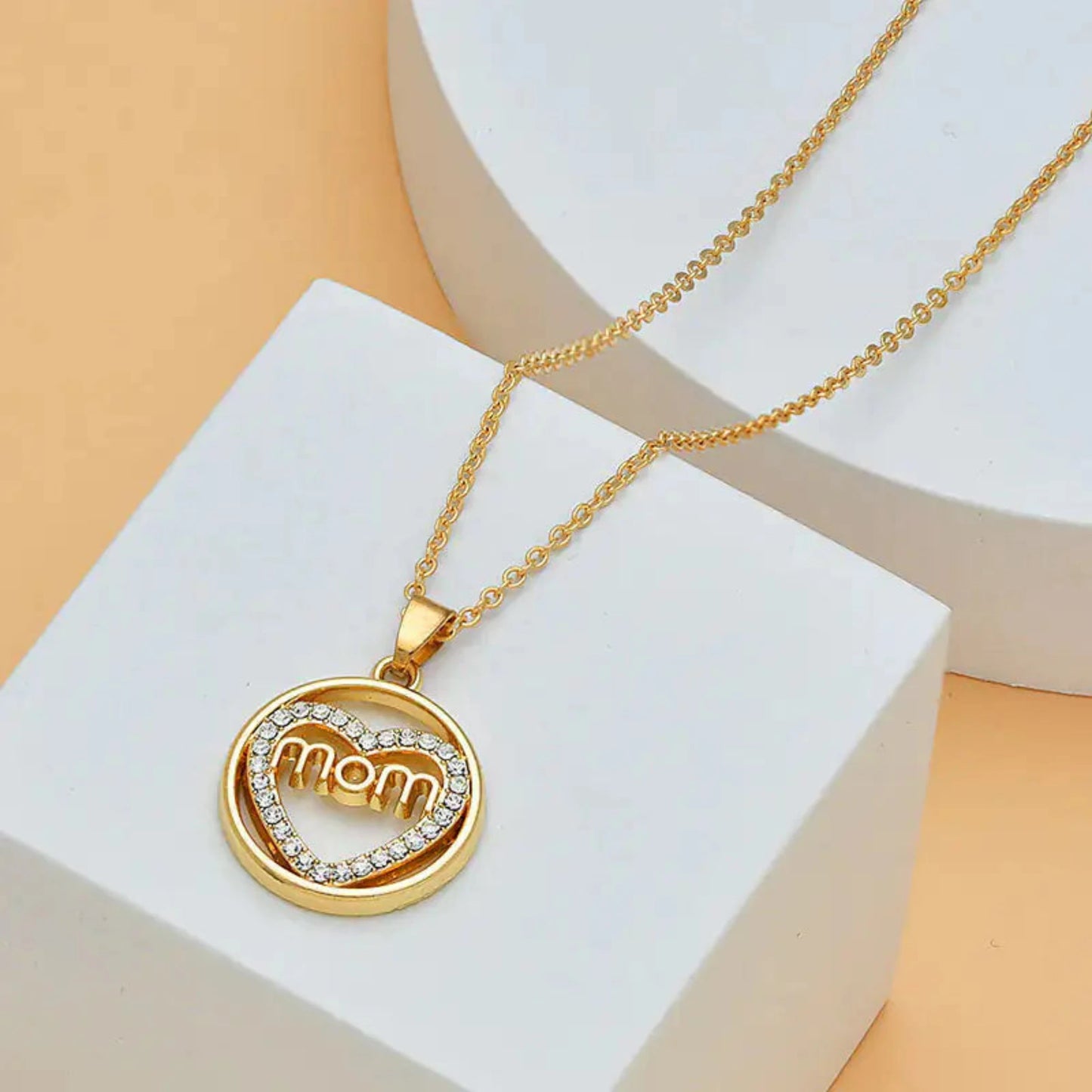 Diamond Heart Mom Necklace