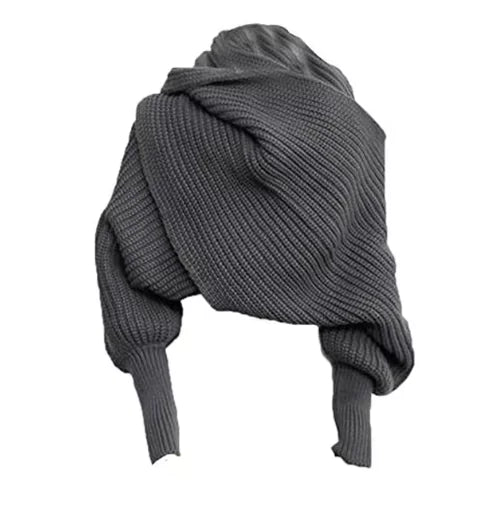 Stylish Knit Wool Scarf Shawl with Sleeves