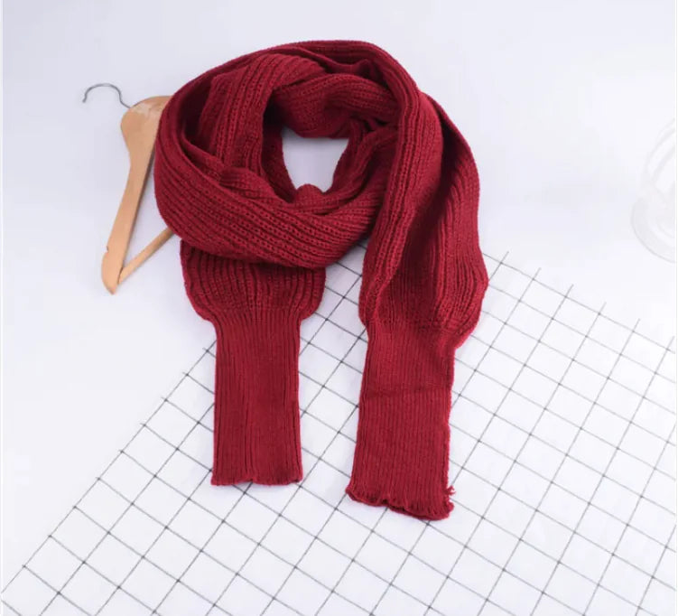 Stylish Knit Wool Scarf Shawl with Sleeves