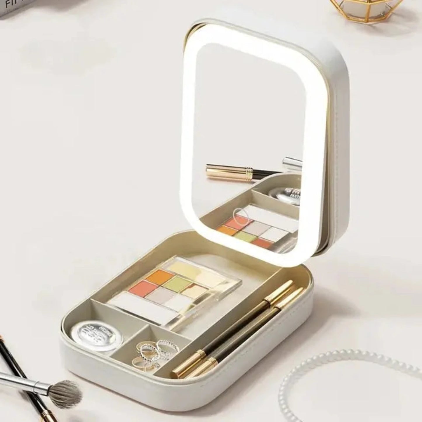 LED Mirror Makeup Storage Box Cosmetic And Toiletry Bag