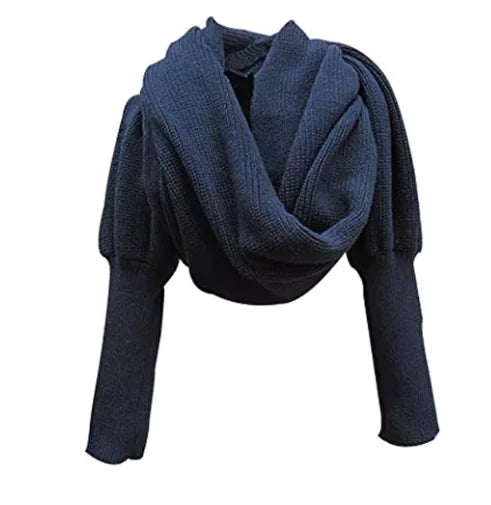 Stylish Knit Wool Scarf Shawl with Sleeves