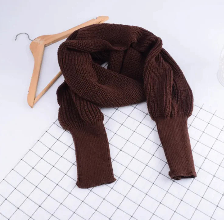 Stylish Knit Wool Scarf Shawl with Sleeves