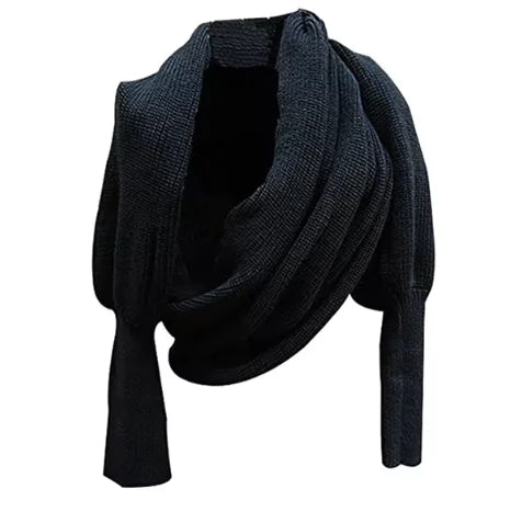 Stylish Knit Wool Scarf Shawl with Sleeves