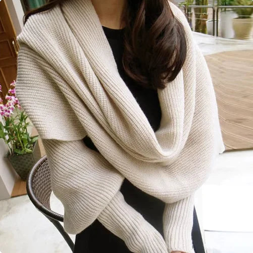 Stylish Knit Wool Scarf Shawl with Sleeves