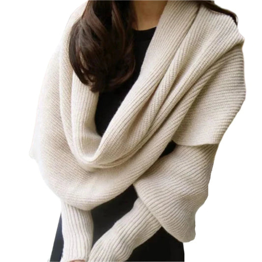 Stylish Knit Wool Scarf Shawl with Sleeves