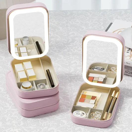 LED Mirror Makeup Storage Box Cosmetic And Toiletry Bag